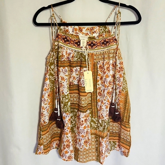 Atelier Nicole Miller Beaded Flowy Boho Sleeveless Blouse Tank Top Medium NEW - Picture 10 of 10